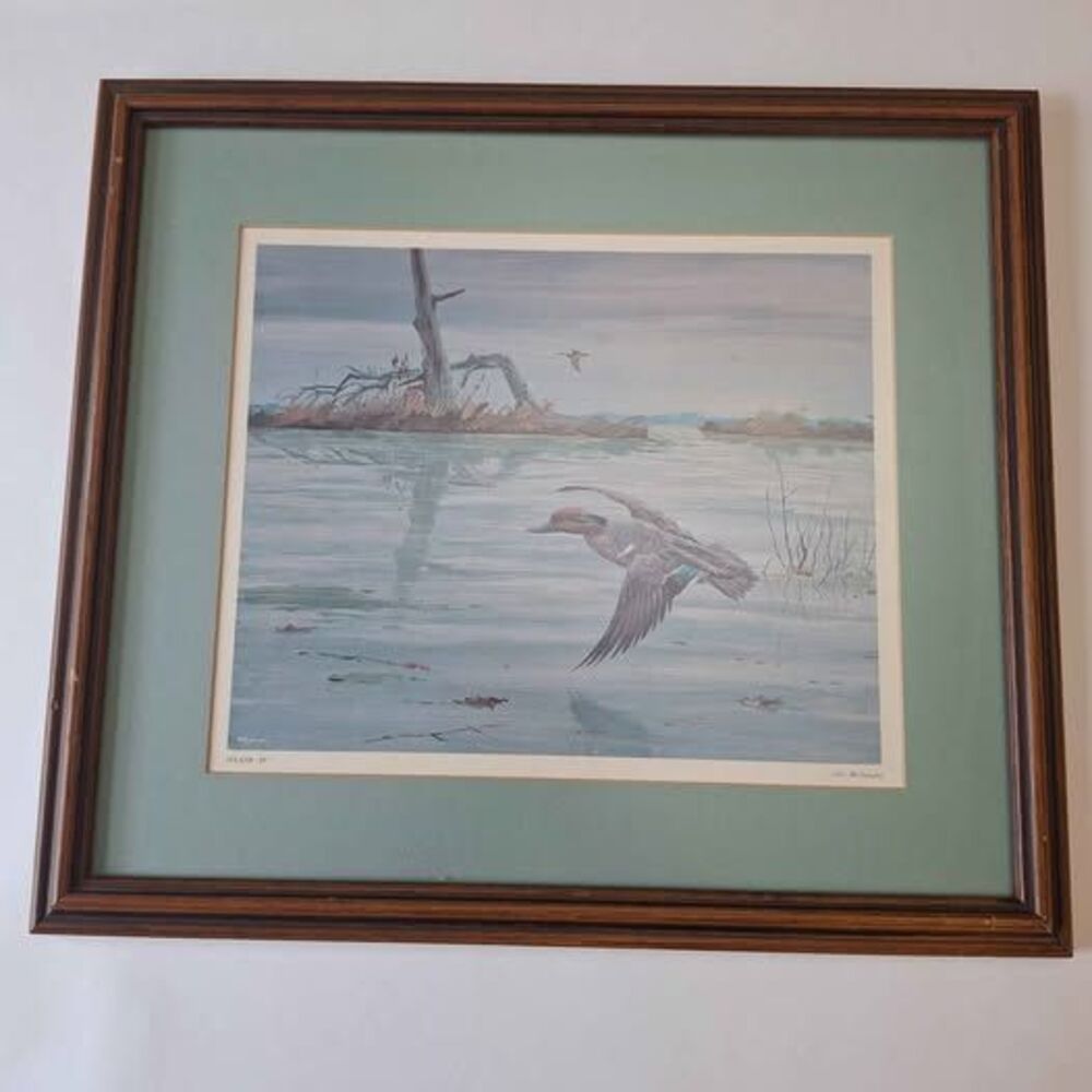 Clay McGaughy "Splash-In" Framed Duck Print wood frame 15 x 17.